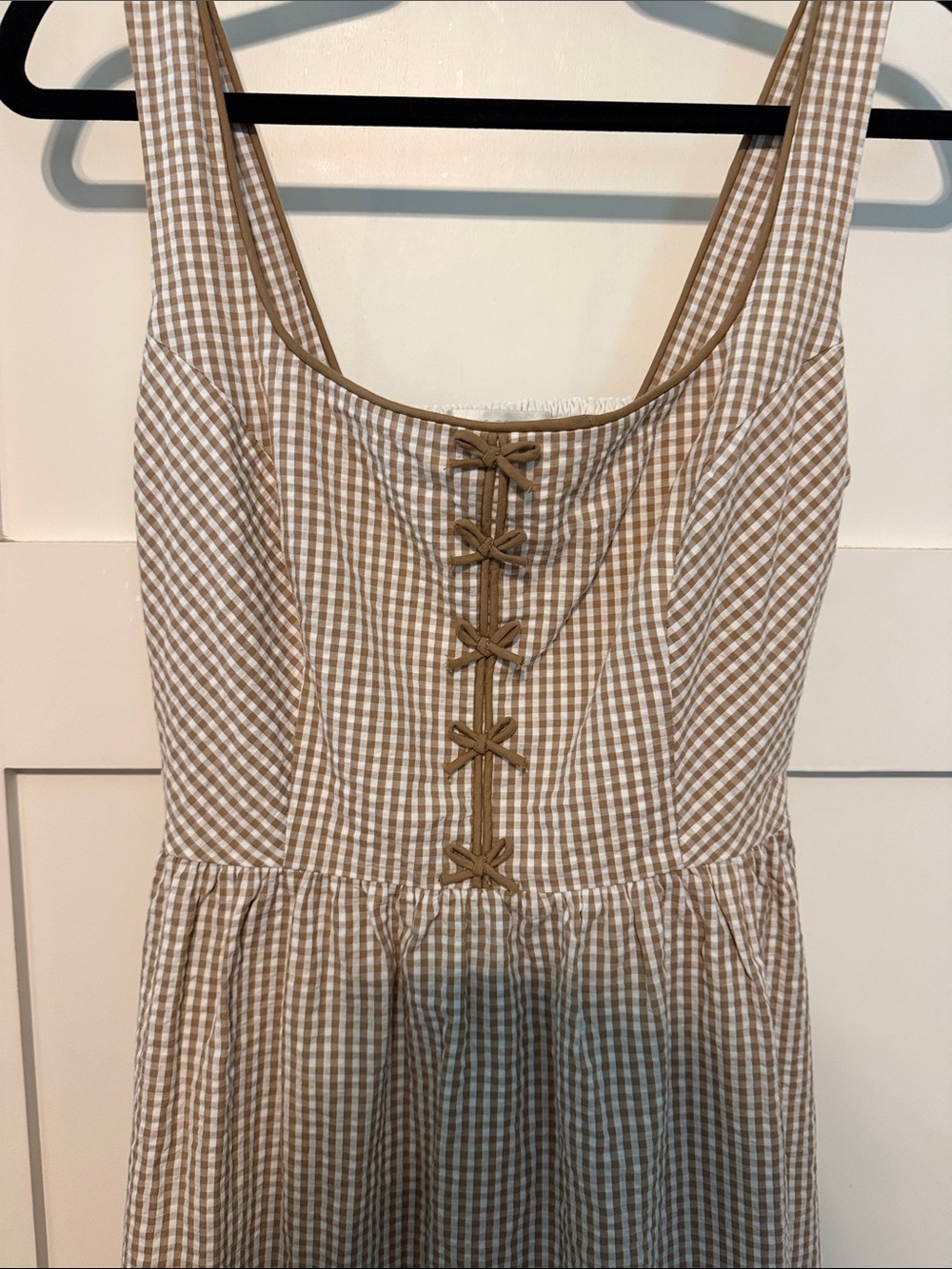 Caroline Constas Cottagecore Beige & White Gingham Maxi Dress with Front Bows - Picture 11 of 11